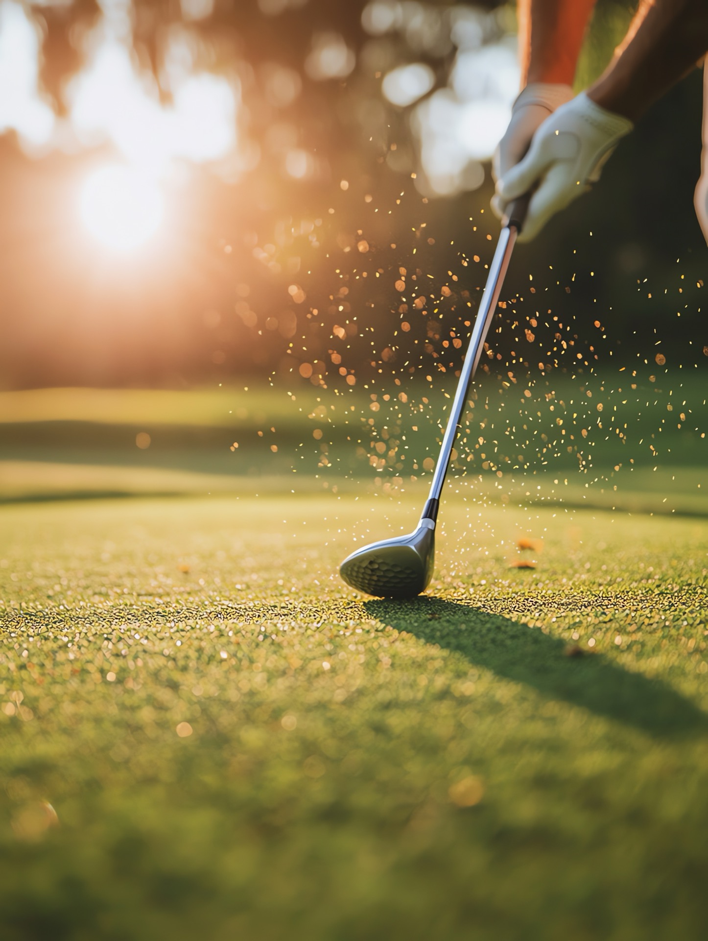 Golfschwung im goldenen Abendlicht – Fokus vor dem Schlag