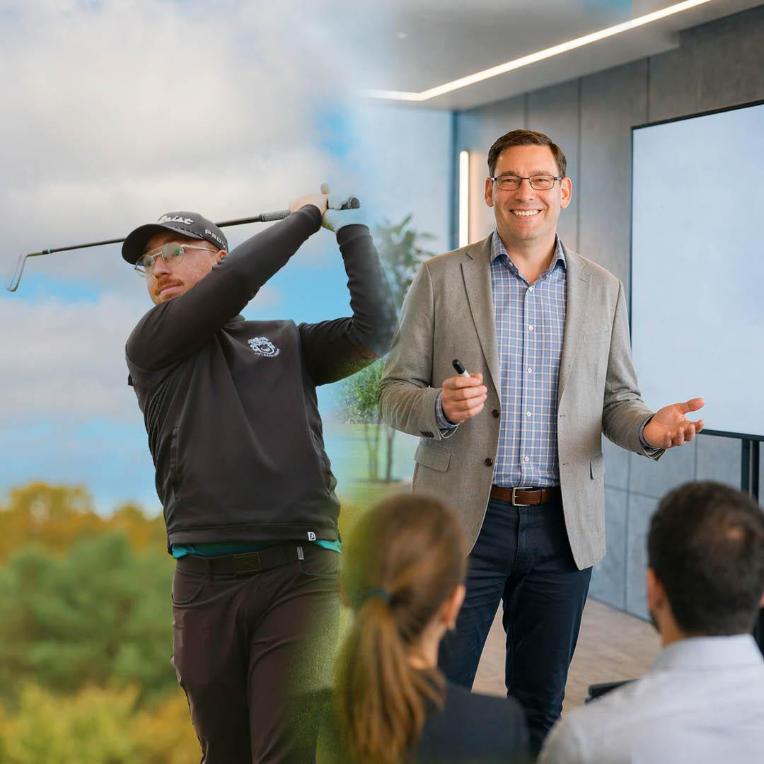 Golfschwung im goldenen Abendlicht – Fokus vor dem Schlag